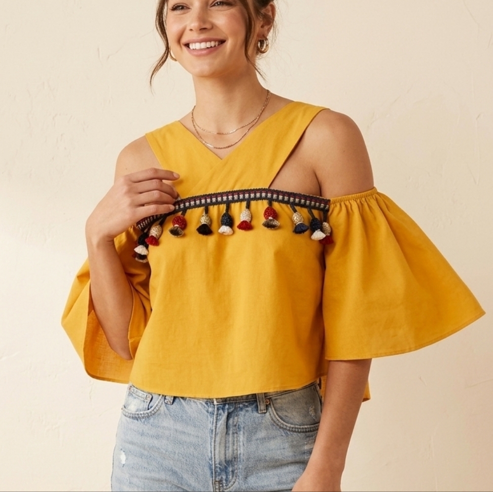 Cleo Boho Tassle Cold Shoulder Blouse